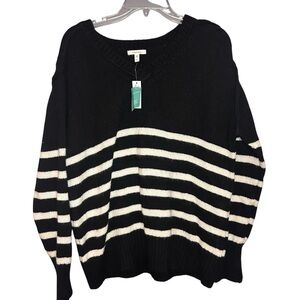 Maurices Black & Cream Striped Slouchy Sweater Large NWT